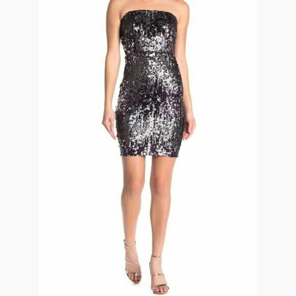 Jump Apparel Dress Sequin Mini Cocktail Womens Size 7/8 Strapless Purple Silver